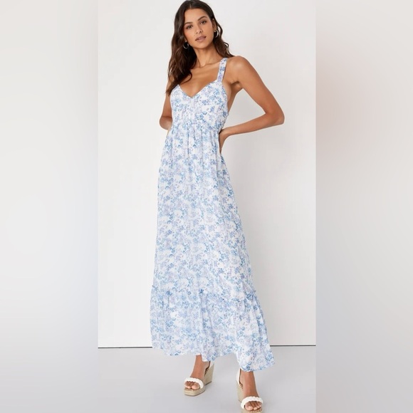 Lulus My Love Story White Floral Print Tie-Back Maxi Dress size XL. - Picture 1 of 11